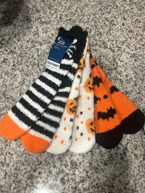 Old Navy Orange, Black & White Halloween Fuzzy Socks - 3 Pack - One Size